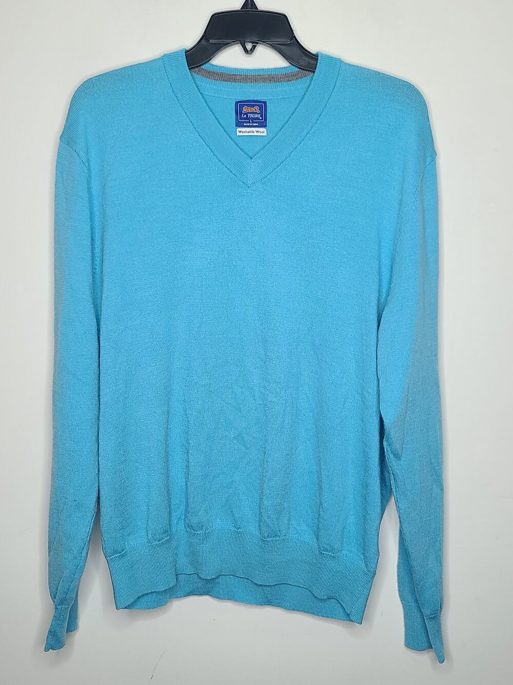 Le Tigre blue washable wool long sleeve v-neck sweater - large